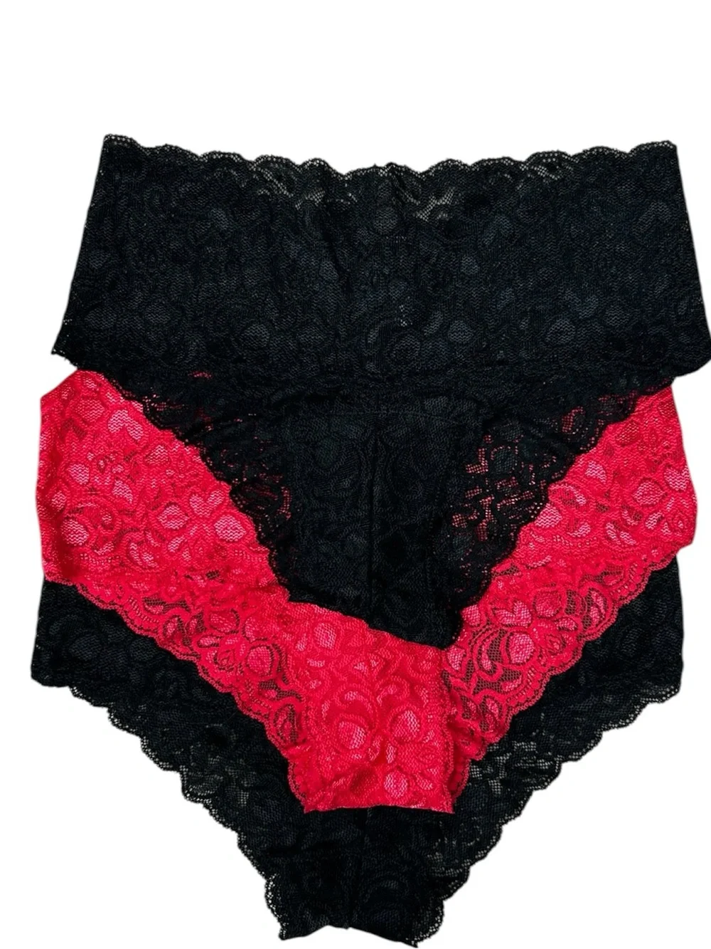 Quince Stretch Lace Cheeky Brief Panty 3 Pack Size Medium Black Pink Lingerie